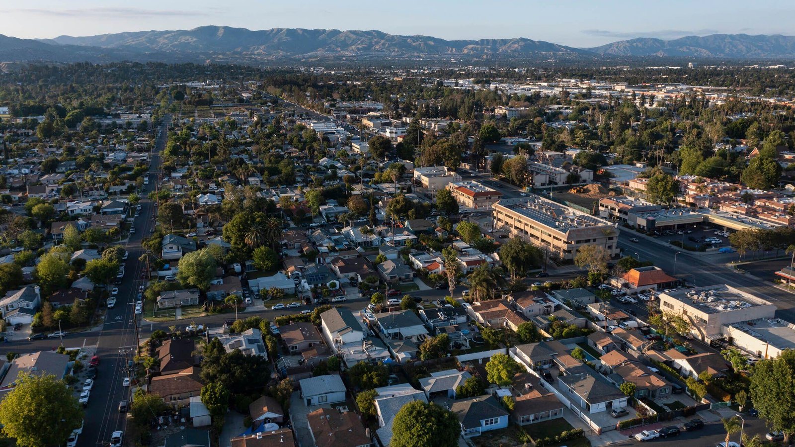 Aerial view of Canoga Park in the western San Fernando Valley