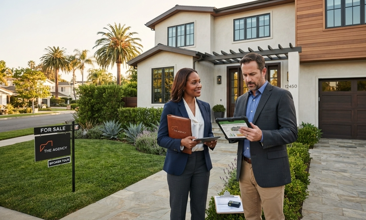 Real estate professional discussing a Los Angeles home with a client