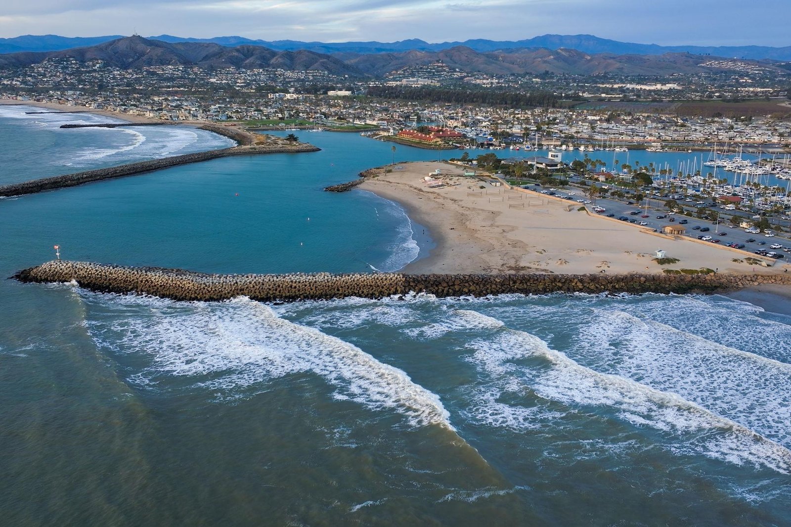 Ventura County coastline and beach viewed from above