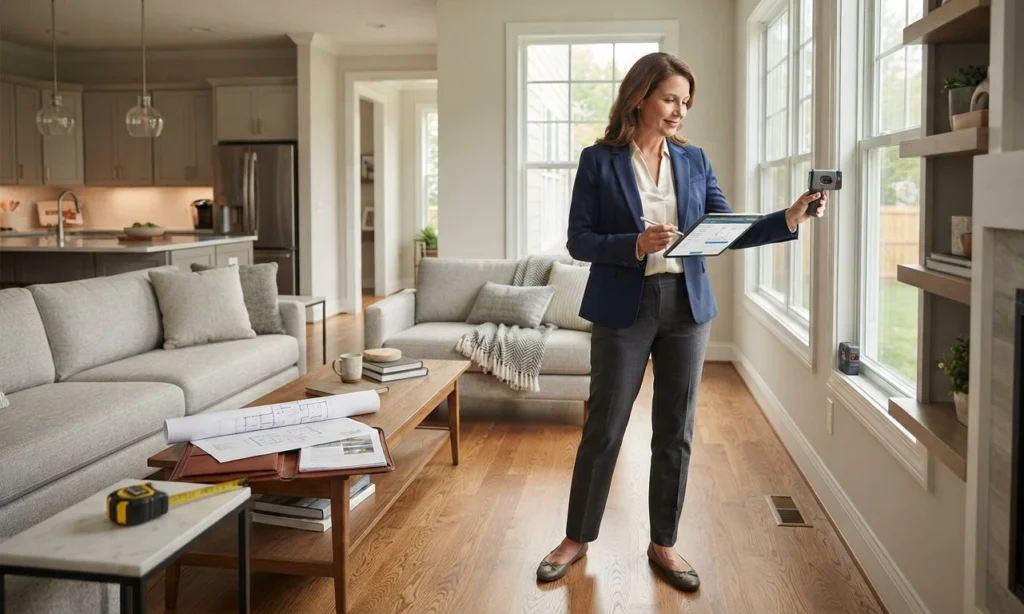 Real estate appraiser evaluating a home interior