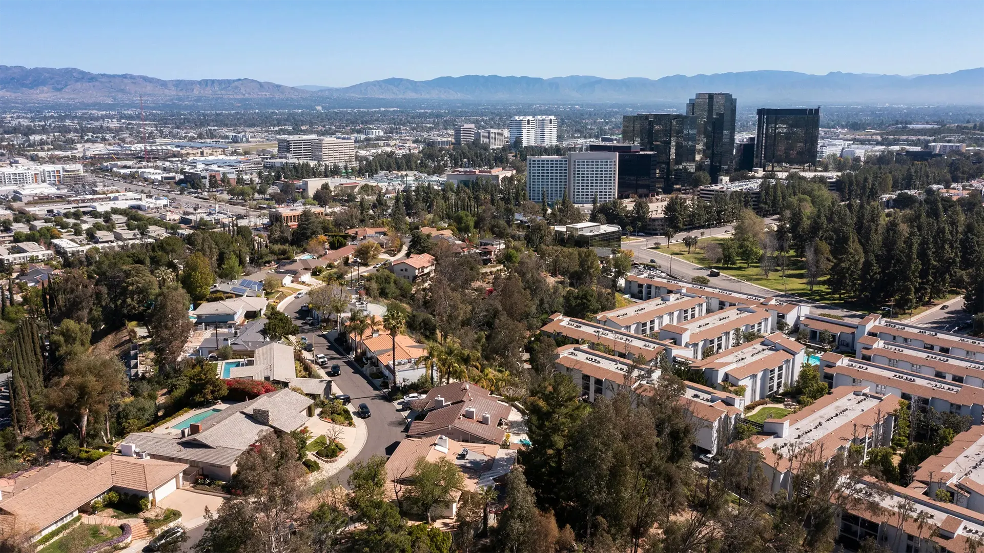 Aerial view of Woodland Hills and the western San Fernando Valley