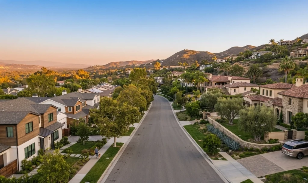 Aerial view of Woodland Hills and Calabasas neighborhoods