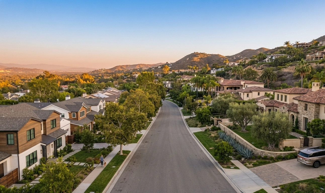 Aerial view of Woodland Hills and Calabasas neighborhoods